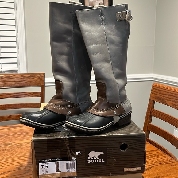 SOREL SLIMPACK beautiful leather Riding Boots like new Shale/Schiste size 7.5 - Picture 1 of 10